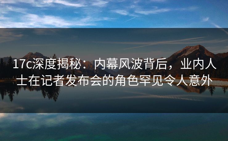 17c深度揭秘：内幕风波背后，业内人士在记者发布会的角色罕见令人意外